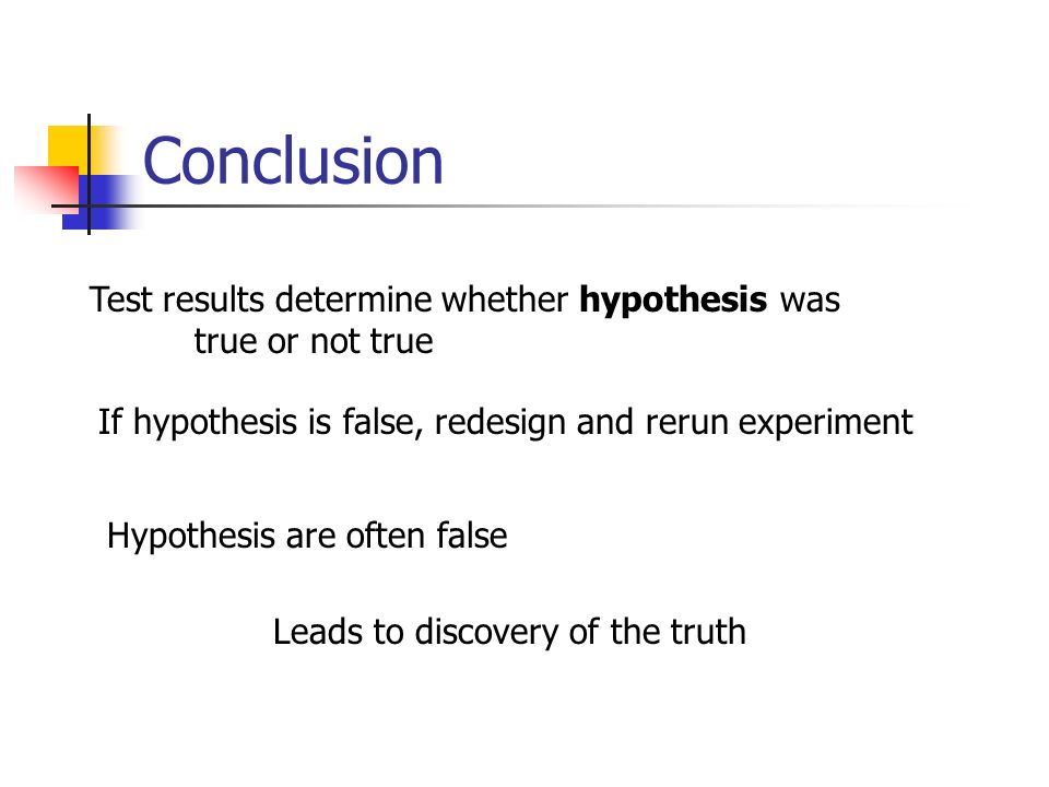 Conclusion Test results determine whether hypothesis was