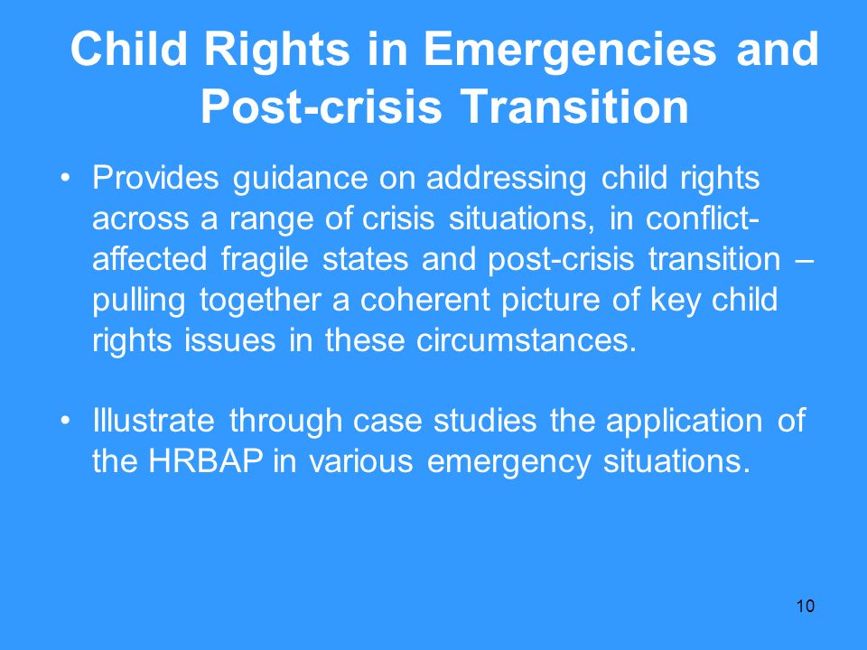 Child Rights in Emergencies and Post-crisis Transition