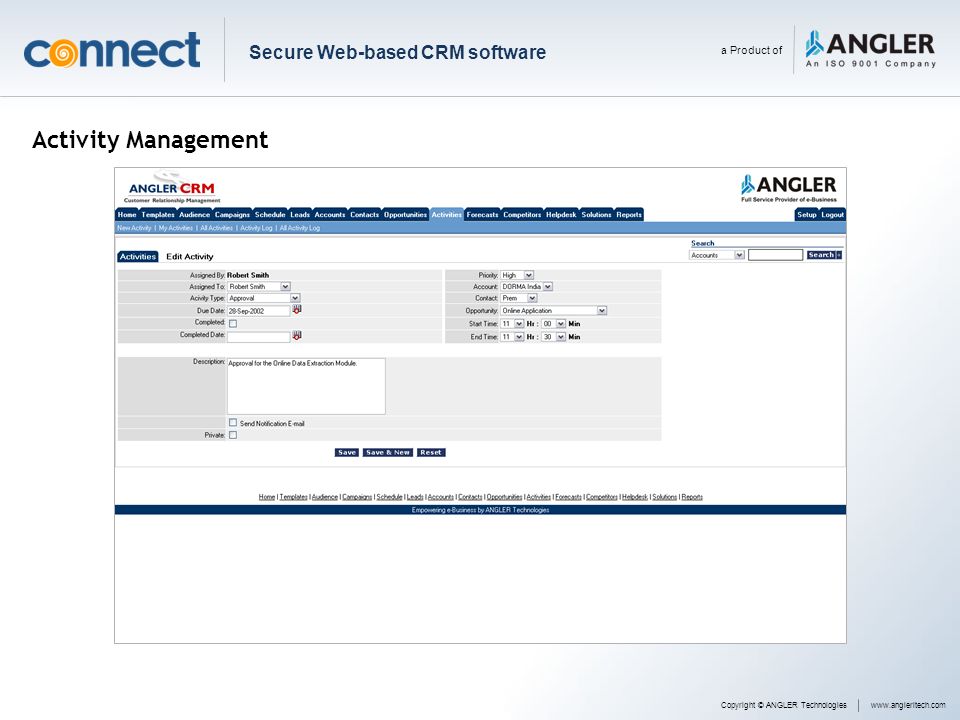 Activity Management Secure Web-based CRM software a Product of