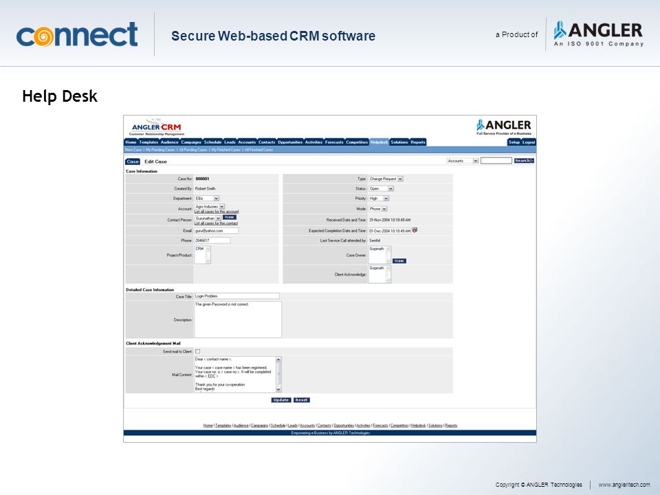 Help Desk Secure Web-based CRM software a Product of