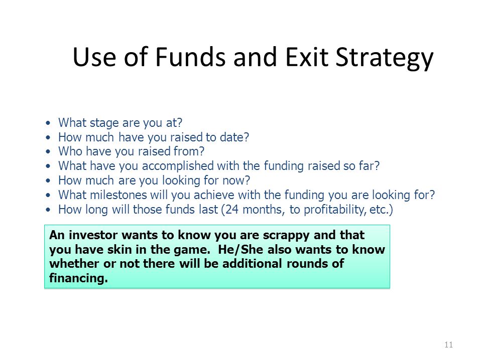 Use of Funds and Exit Strategy