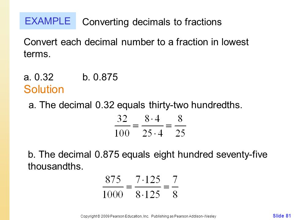 Solution EXAMPLE Converting decimals to fractions