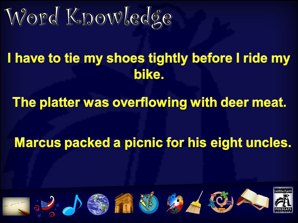 Word Knowledge I have to tie my shoes tightly before I ride my bike.