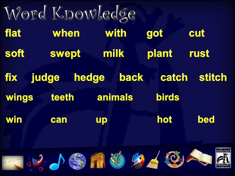 Word Knowledge Word Knowledge flat when with got cut