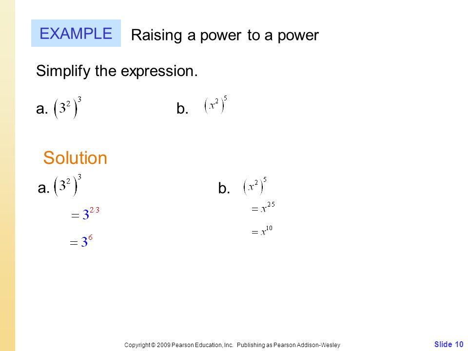 Solution EXAMPLE Raising a power to a power Simplify the expression.