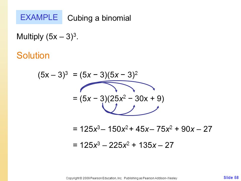 Solution EXAMPLE Cubing a binomial Multiply (5x – 3)3. (5x – 3)3