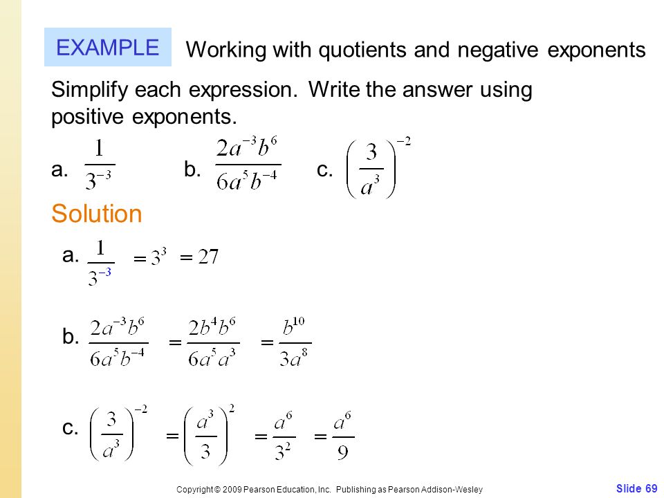 Solution EXAMPLE Working with quotients and negative exponents