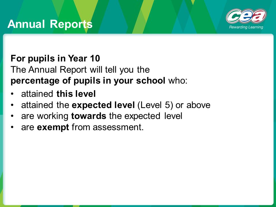 Annual Reports For pupils in Year 10
