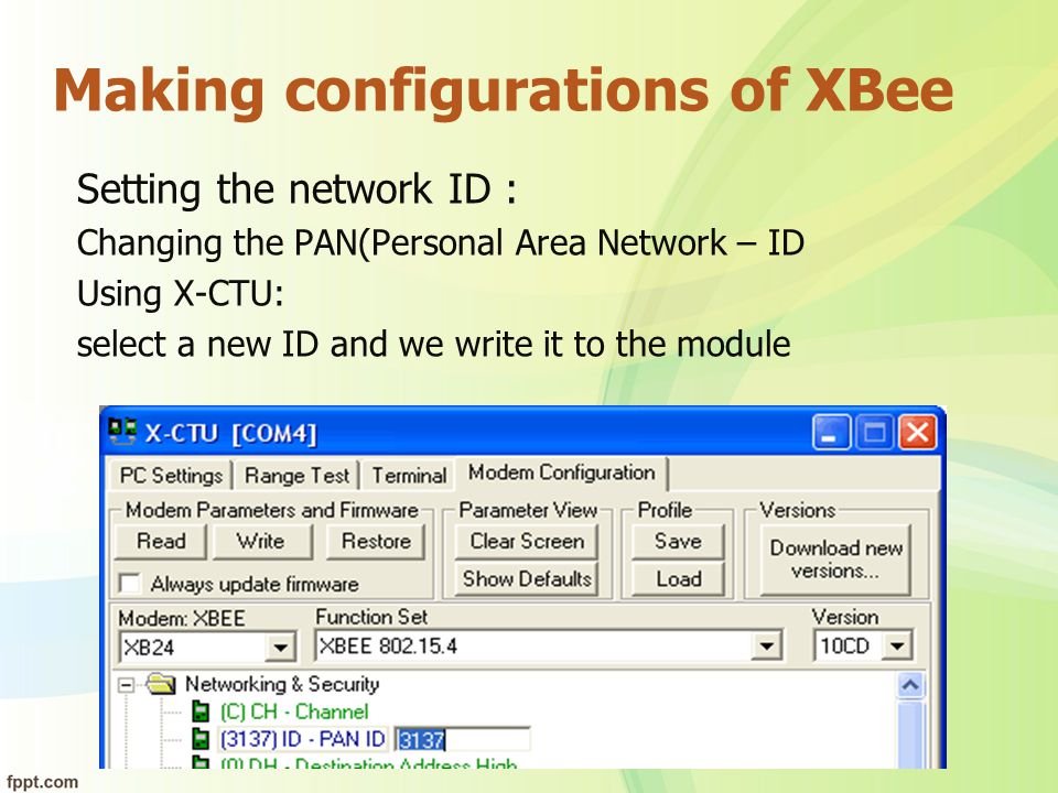 Making configurations of XBee