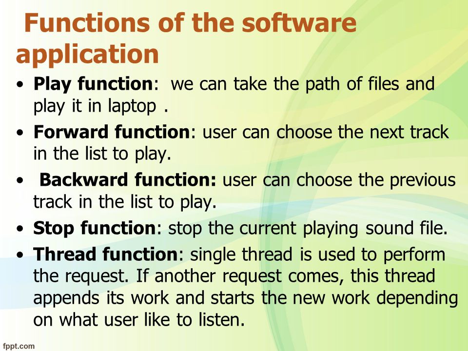 Functions of the software application