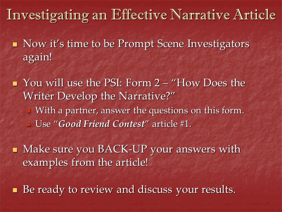 Investigating an Effective Narrative Article