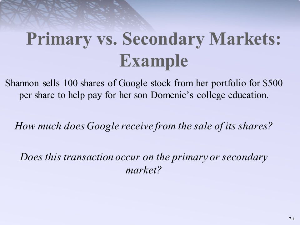 Primary vs. Secondary Markets: Example