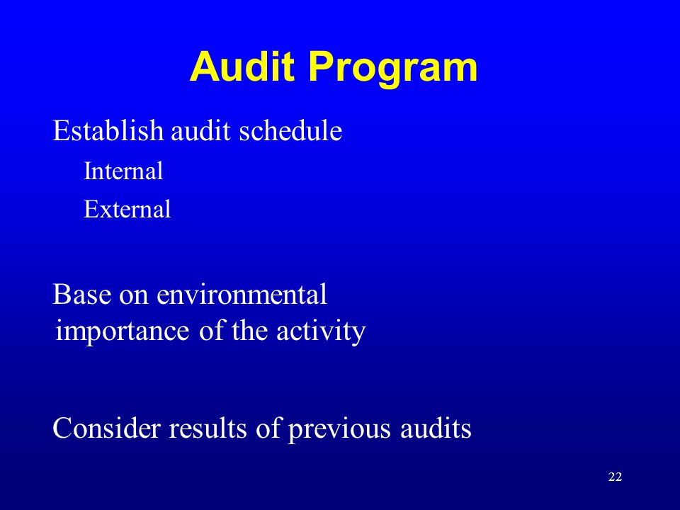 Audit Program Establish audit schedule