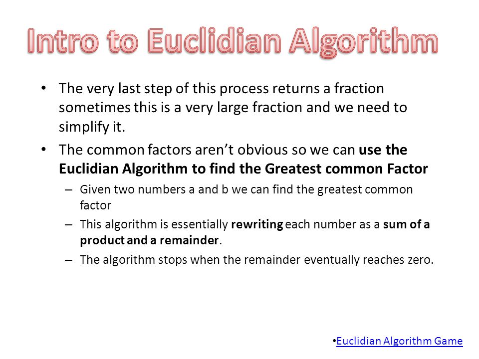 Intro to Euclidian Algorithm