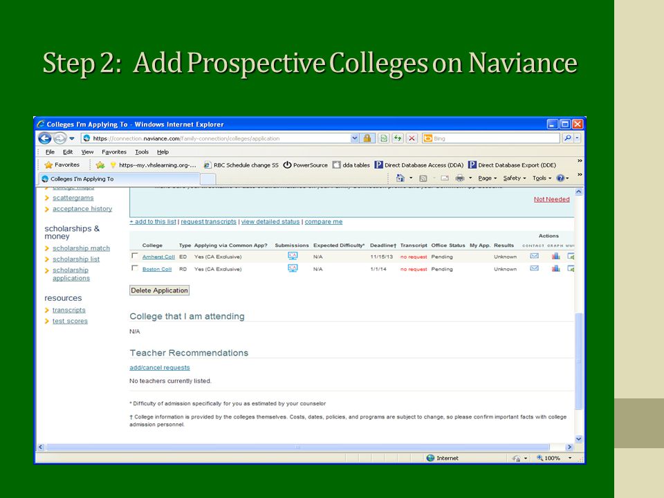Step 2: Add Prospective Colleges on Naviance