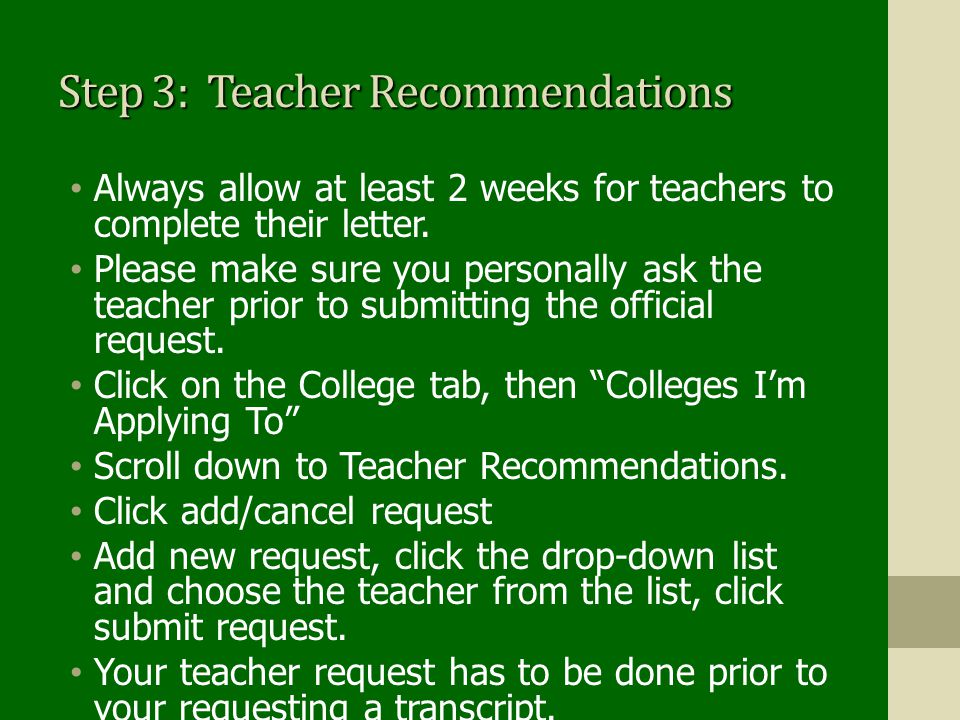 Step 3: Teacher Recommendations