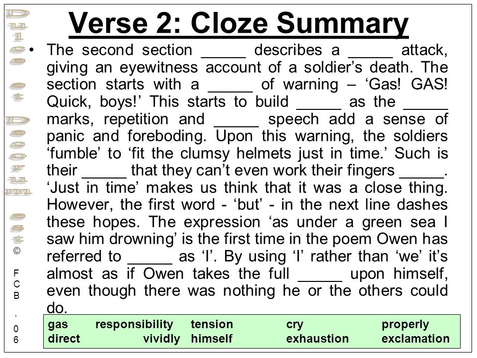 Verse 2: Cloze Summary