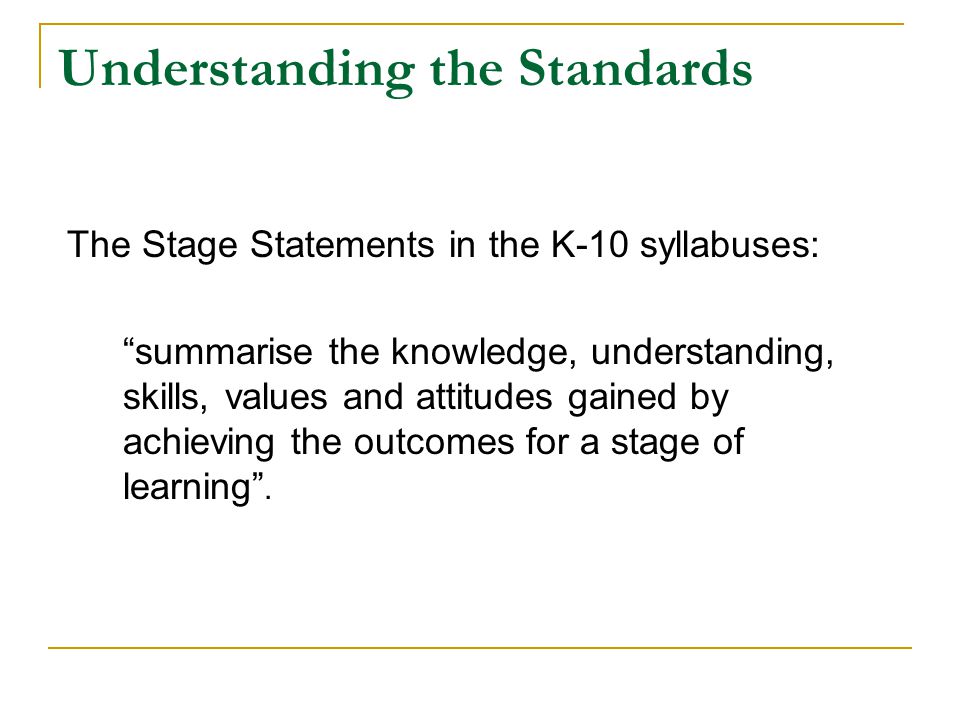 Understanding the Standards