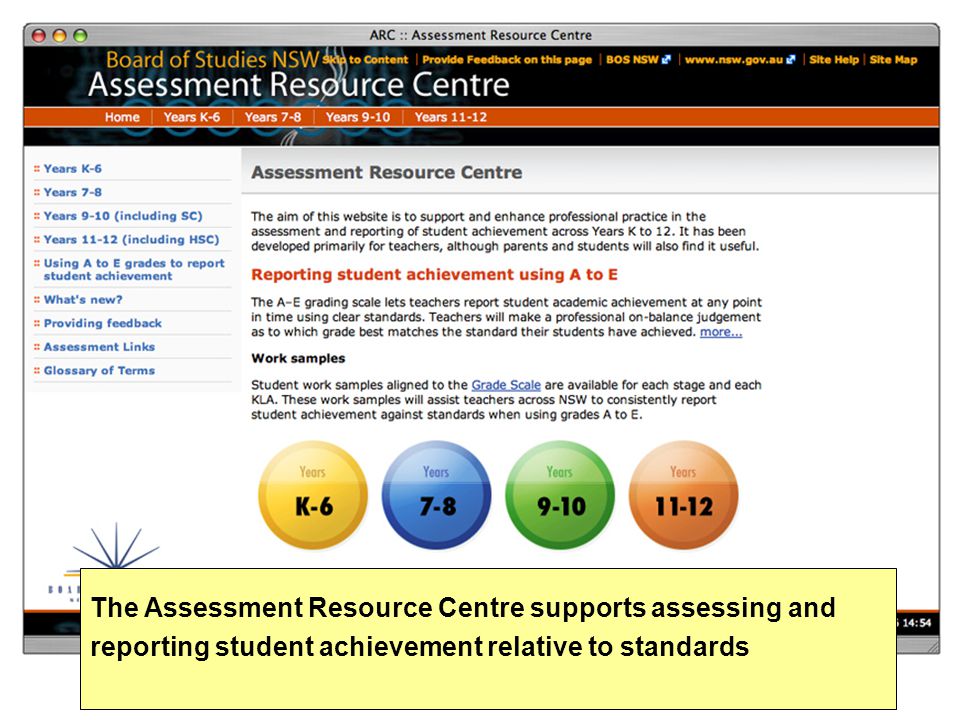 The Assessment Resource Centre supports assessing and reporting student achievement relative to standards