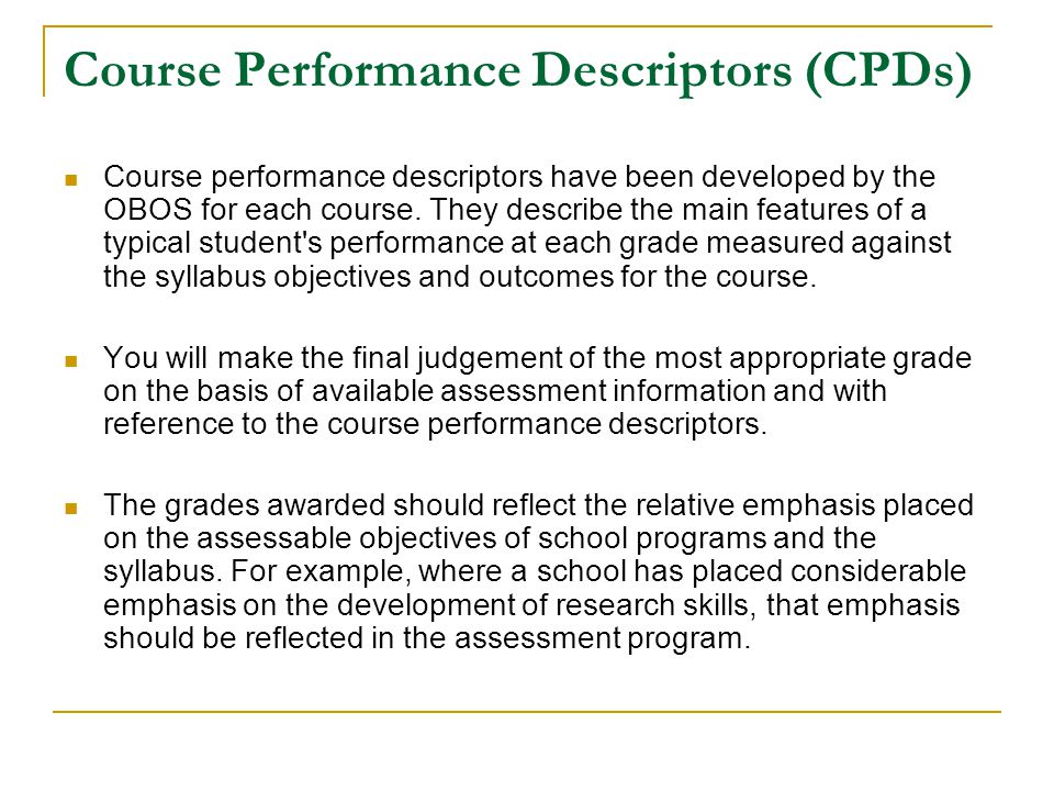 Course Performance Descriptors (CPDs)