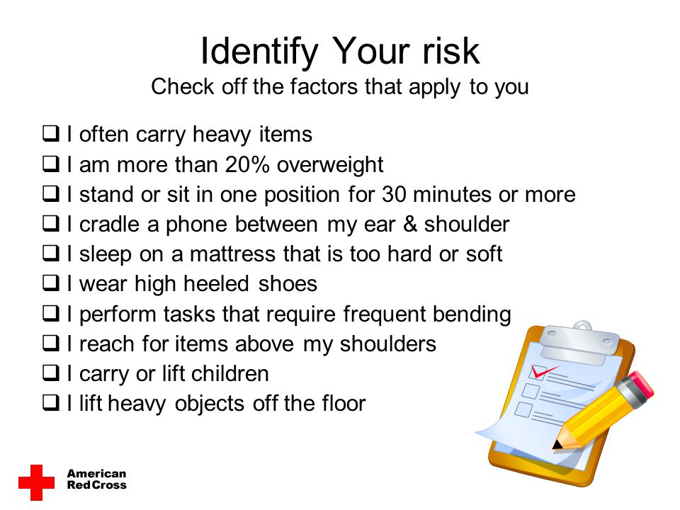 Identify Your risk Check off the factors that apply to you