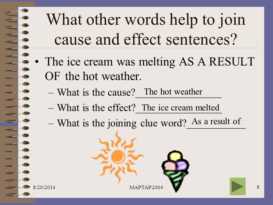 cause and effect sentences