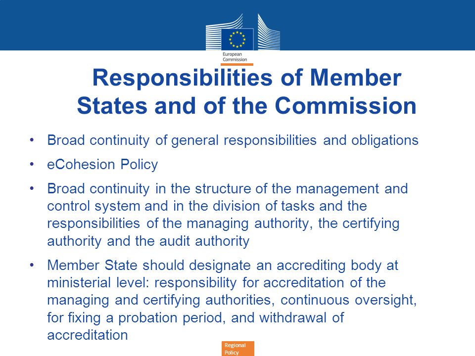 Responsibilities of Member States and of the Commission