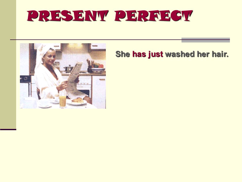 PRESENT PERFECT She has just washed her hair.