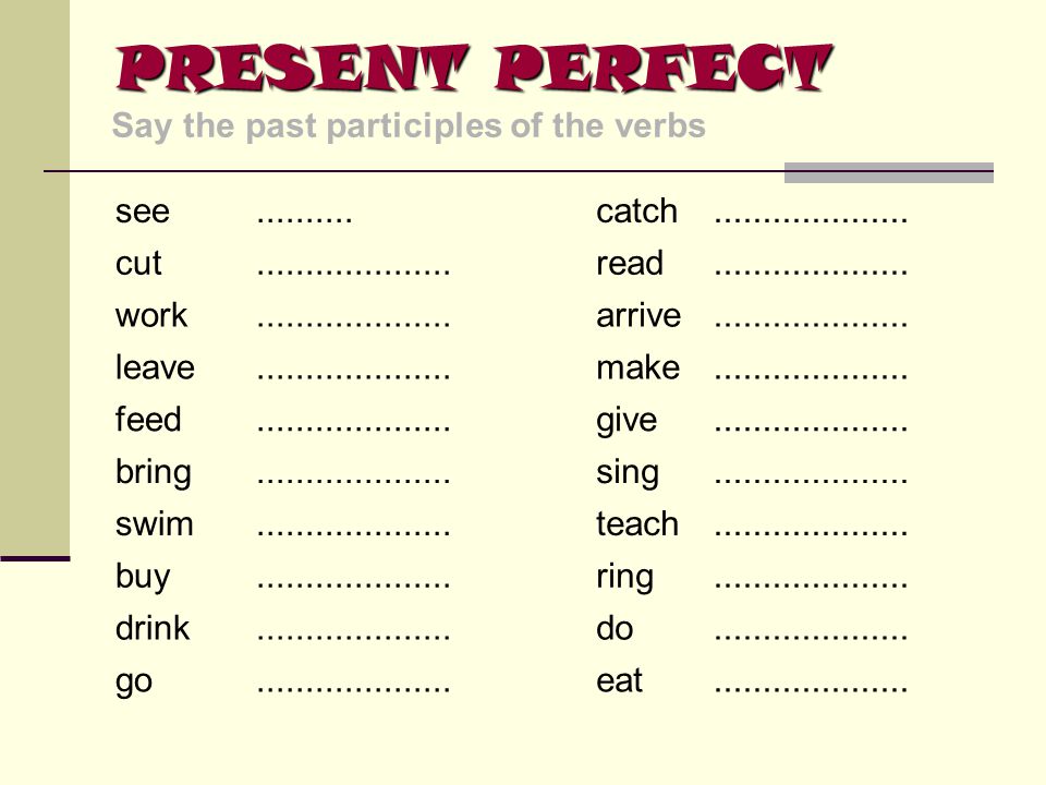 PRESENT PERFECT Say the past participles of the verbs see