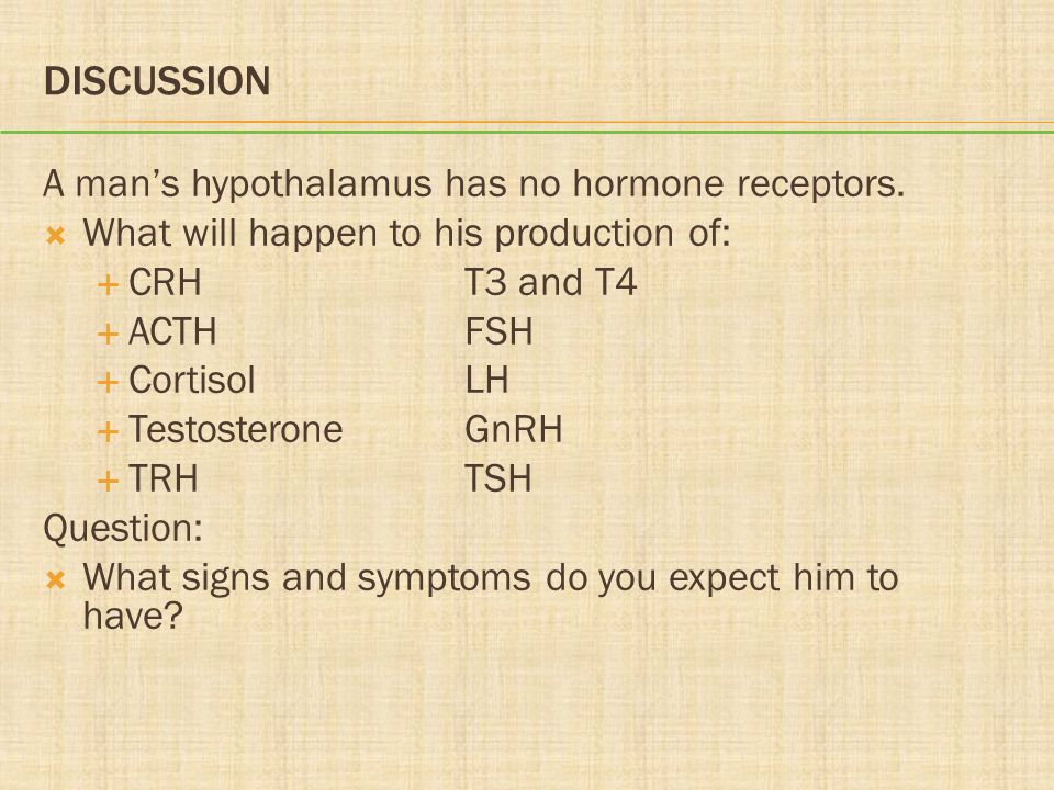 Discussion A man’s hypothalamus has no hormone receptors.