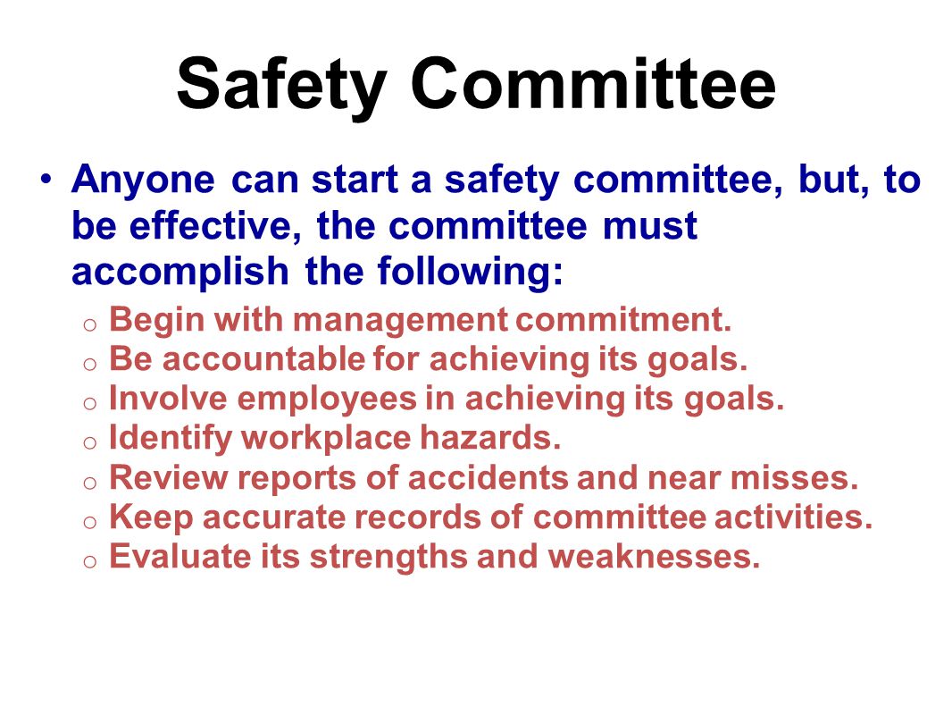 Safety Committees. Safety Committees Every Safety Committee Shall Be  Composed Of Employee And Employer Representatives And Hold Regularly  Scheduled. - Ppt Video Online Download
