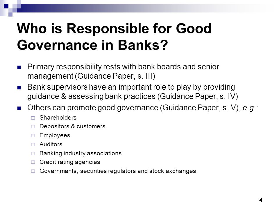 Who is Responsible for Good Governance in Banks
