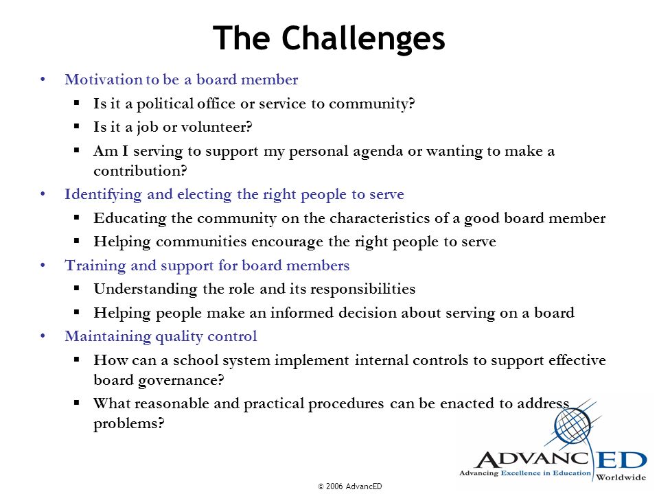 The Challenges Motivation to be a board member