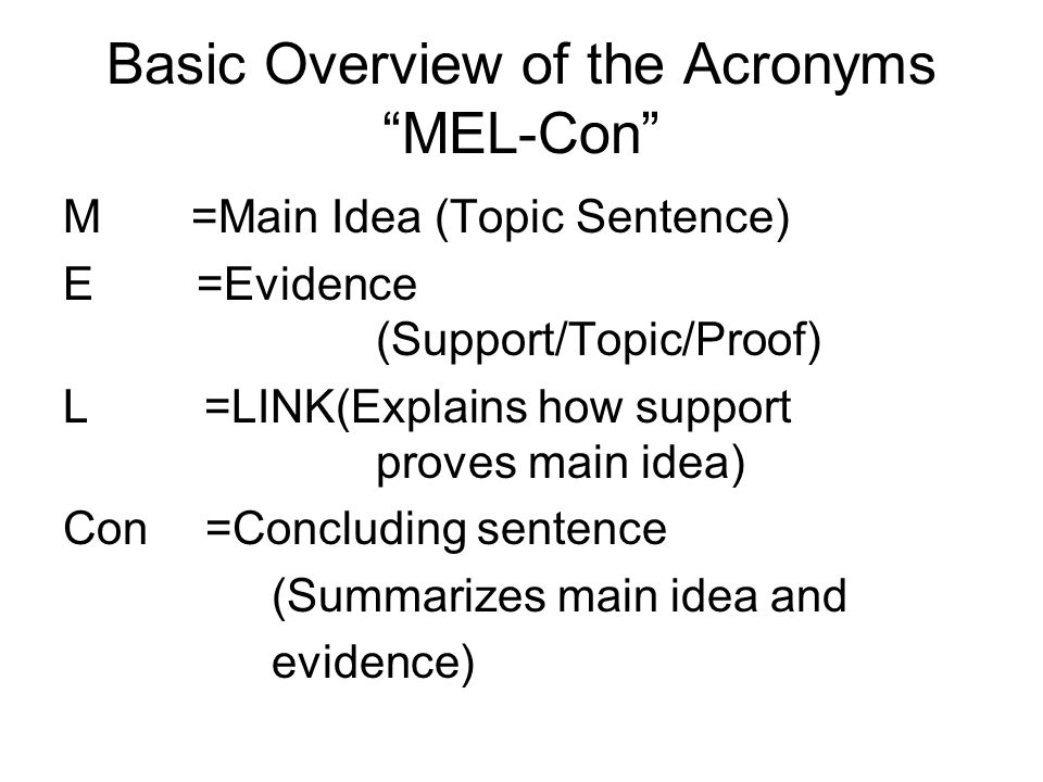 Basic Overview of the Acronyms MEL-Con
