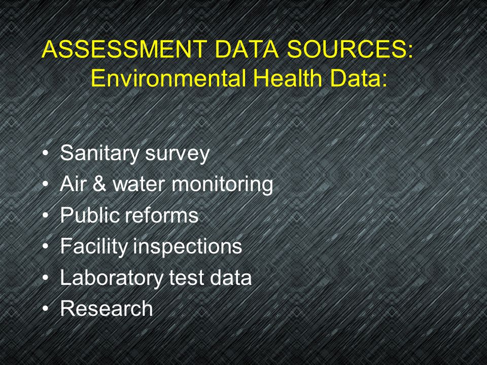 ASSESSMENT DATA SOURCES: Environmental Health Data: