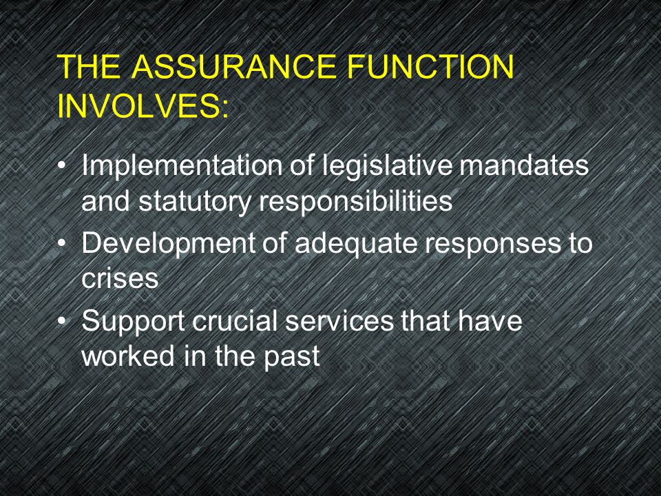 THE ASSURANCE FUNCTION INVOLVES: