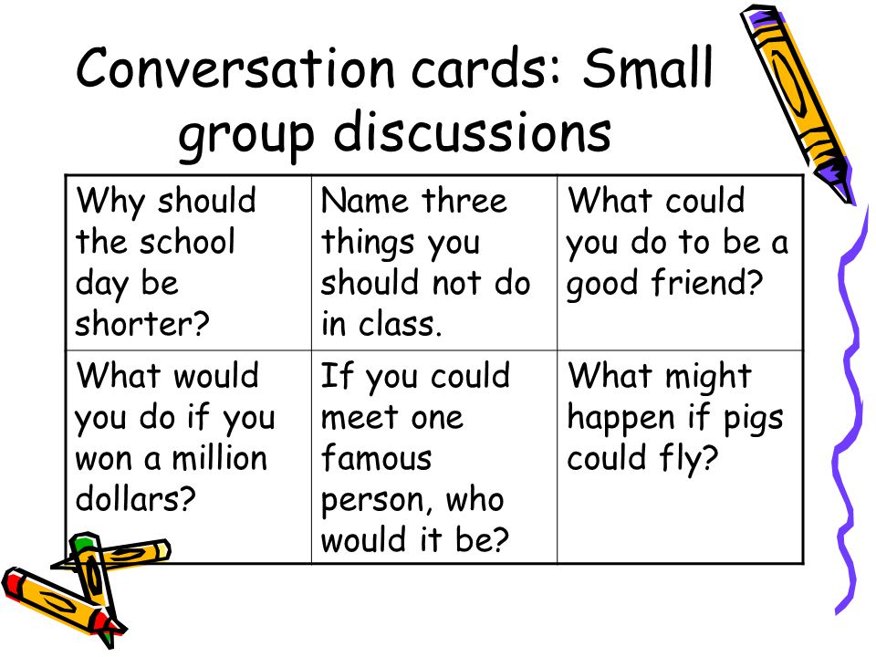Conversation cards: Small group discussions