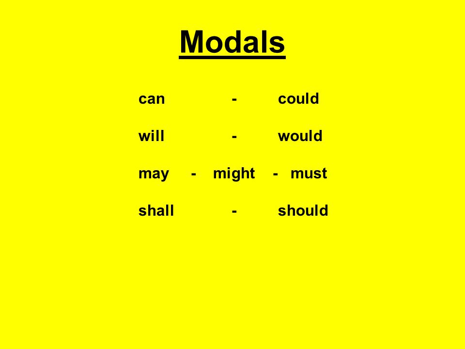 Modals can - could will - would may - might - must shall - should