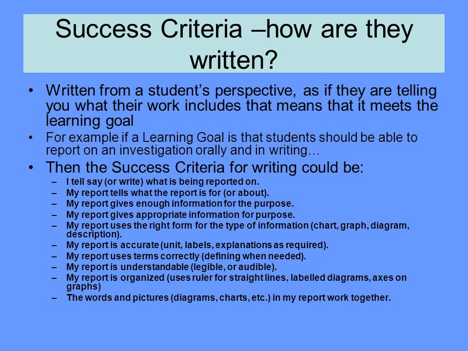 Success Criteria –how are they written