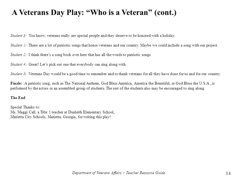Department of Veterans Affairs – Teacher Resource Guide