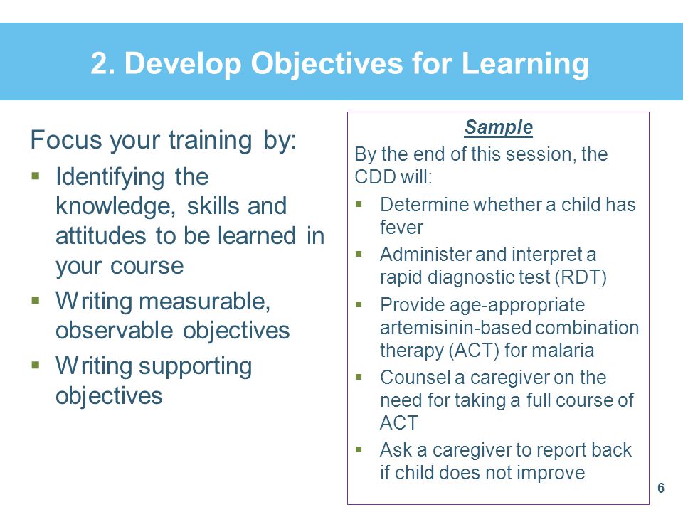 2. Develop Objectives for Learning