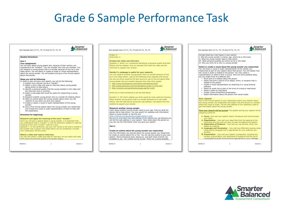 Grade 6 Sample Performance Task