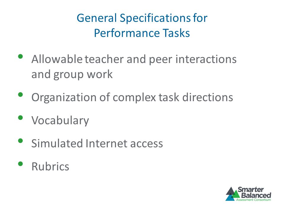 General Specifications for Performance Tasks