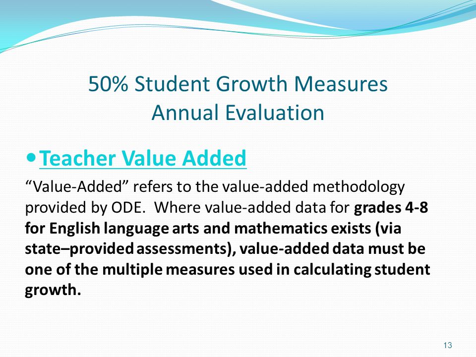 50% Student Growth Measures Annual Evaluation