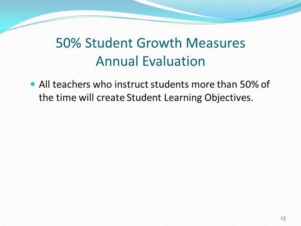 50% Student Growth Measures Annual Evaluation