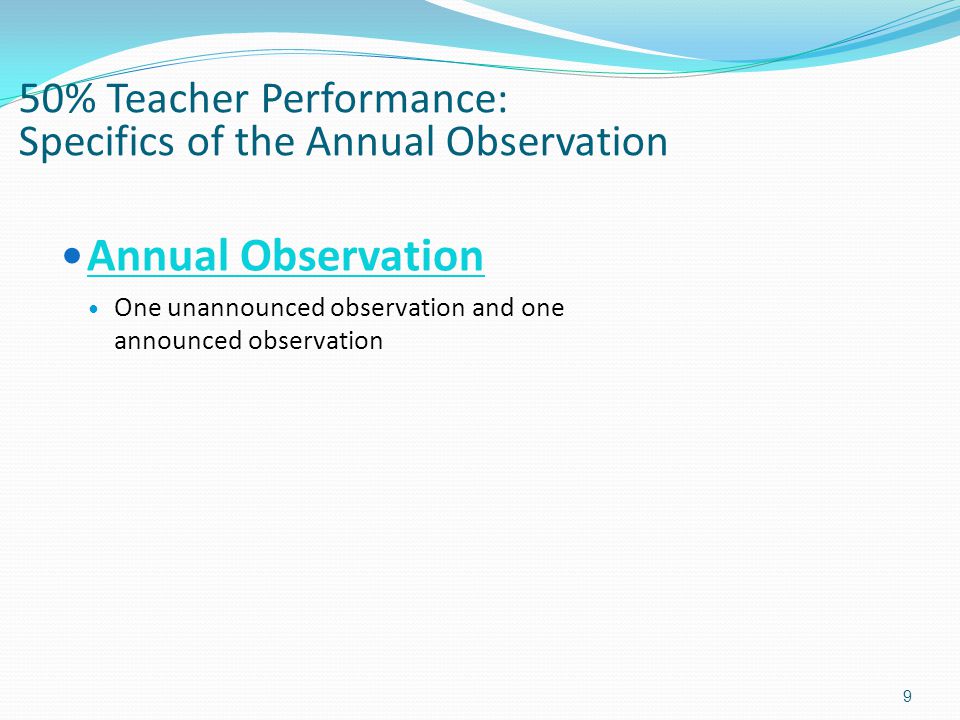 50% Teacher Performance: Specifics of the Annual Observation