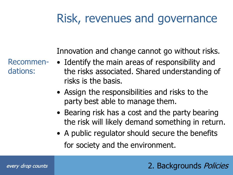 Risk, revenues and governance