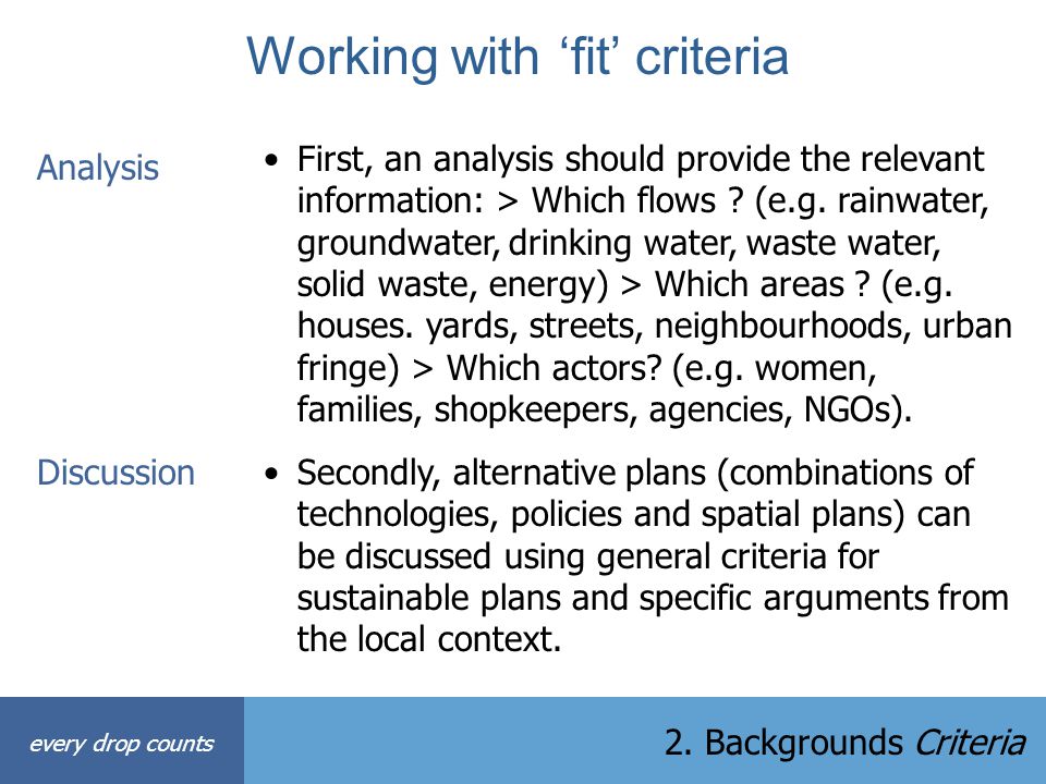 Working with ‘fit’ criteria