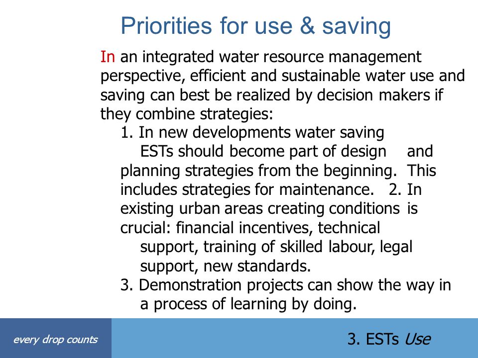 Priorities for use & saving