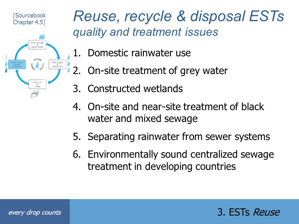 Reuse, recycle & disposal ESTs quality and treatment issues